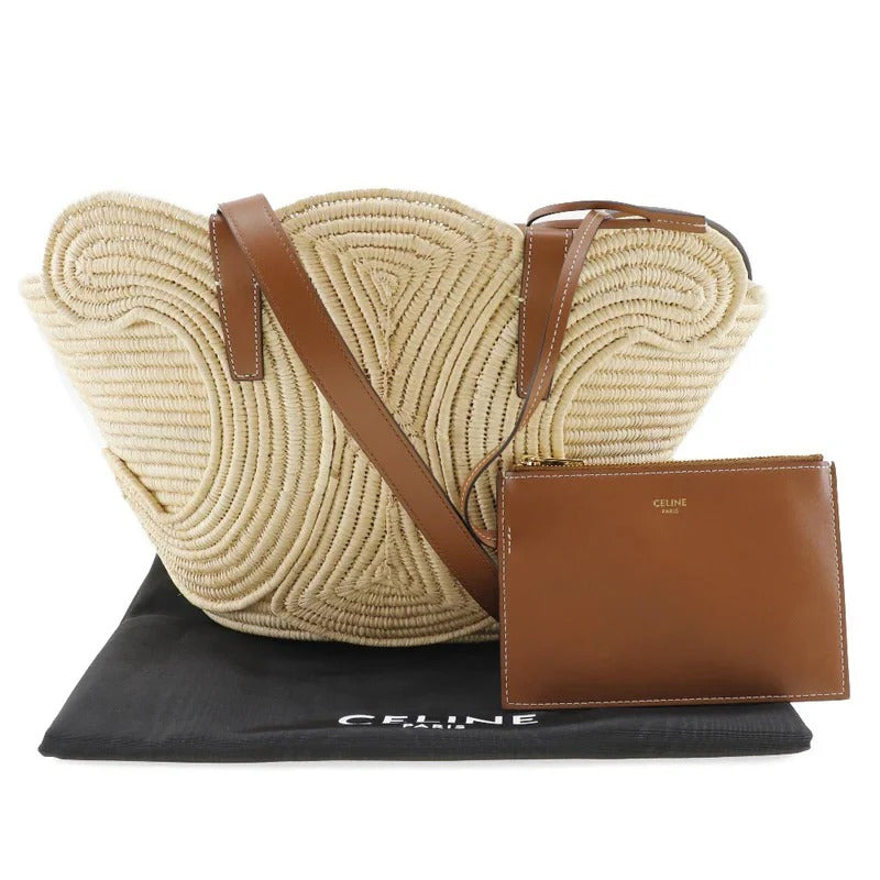 CELINE CLASSIC SMALL BASKET WITH WOVEN TRIOMPHE IN RAFFIA AND CALFSKIN