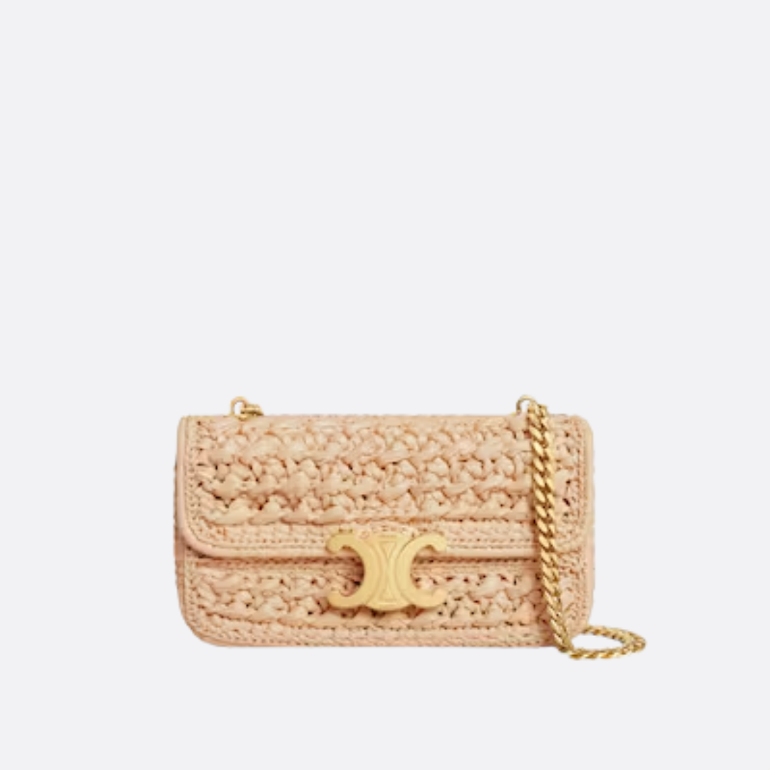 CLAUDE SHOULDER BAG WITH CHAIN IN RAFFIA WITH WOVEN EFFECT